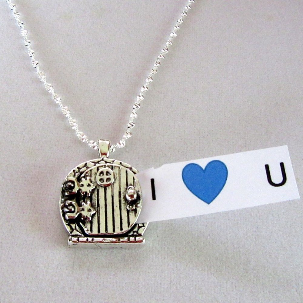Fairy door pendant locket in silver metal - 16" silver chain-secret message! NEW